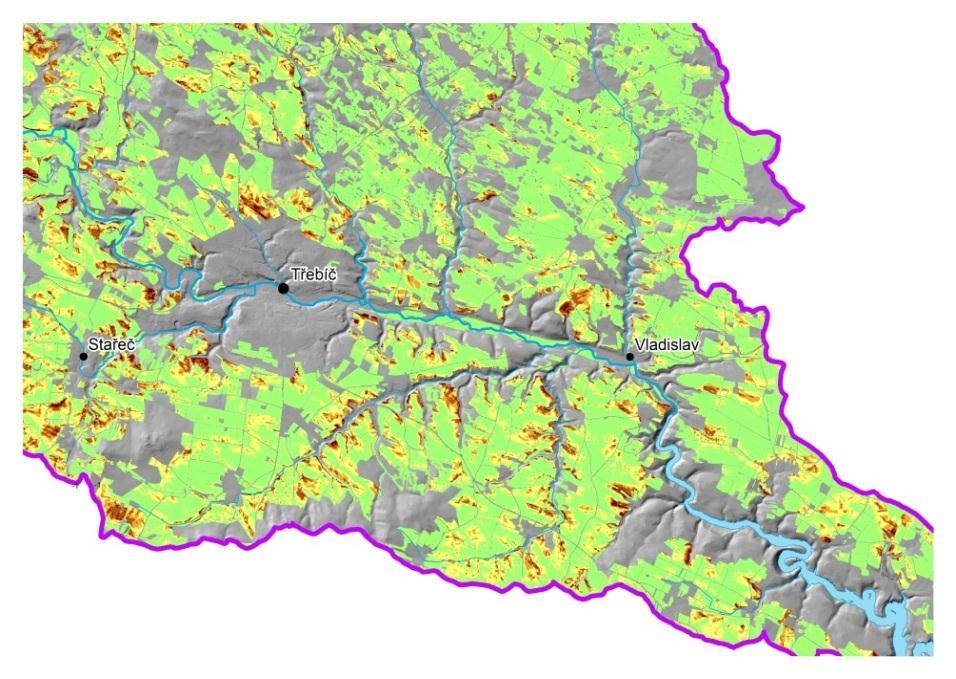 Zdroje znečištění Rizikové plochy a erozní ohrožení Analýza rizik vodní eroze dlouhodobý průměrný smyv (USLE),