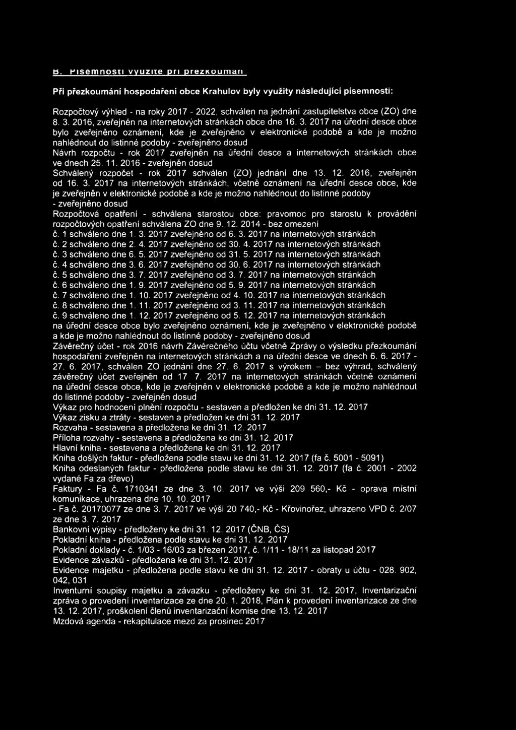 2016, zveřejněn na internetových stránkách obce dne 16. 3.