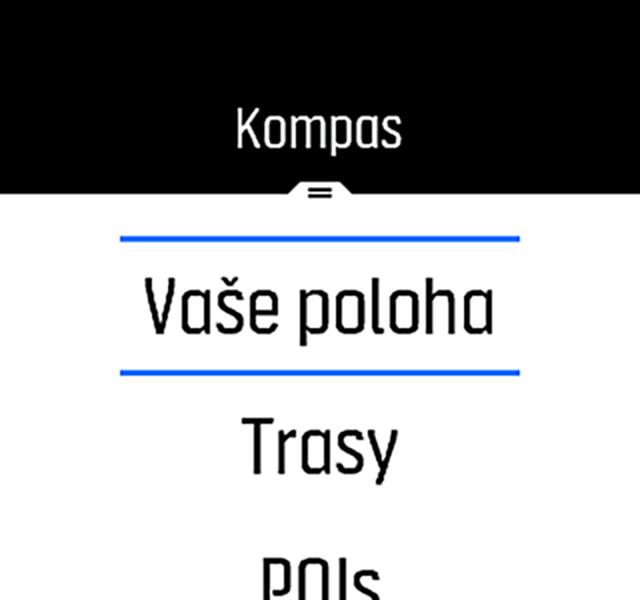 Na displeji kompasu můžete tažením prstem nahoru nebo stisknutím spodního tlačítka otevřít seznam zkratek.
