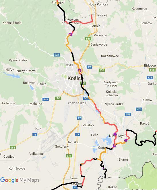 Návrh technických opatrení Vetva A Vetva A - cyklistická komunikácia EuroVelo 11 je hlavnou osou cyklistických trás na území Košického samosprávneho kraja.