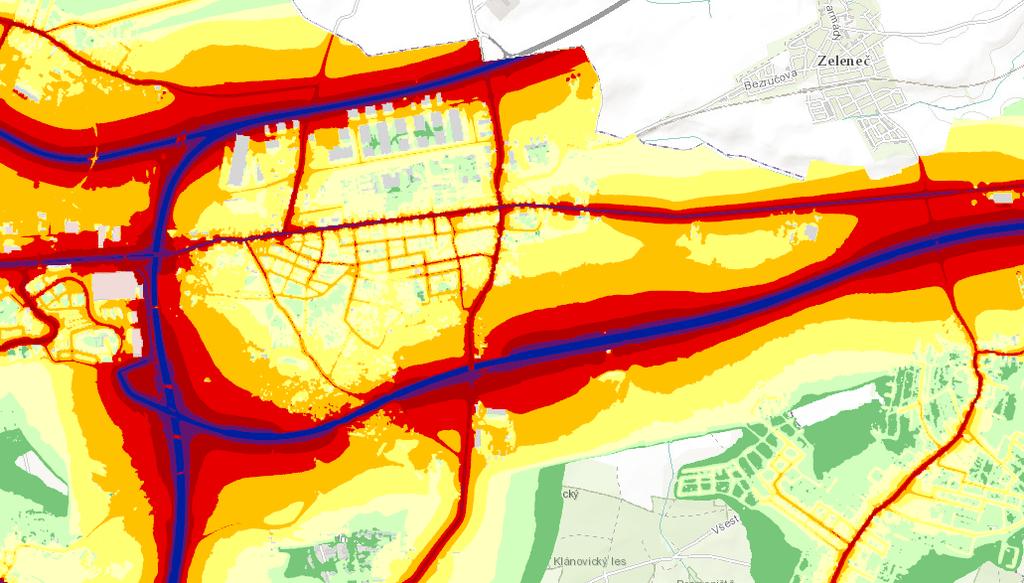 Obr. 7: Strategická hluková mapa z provozu silniční