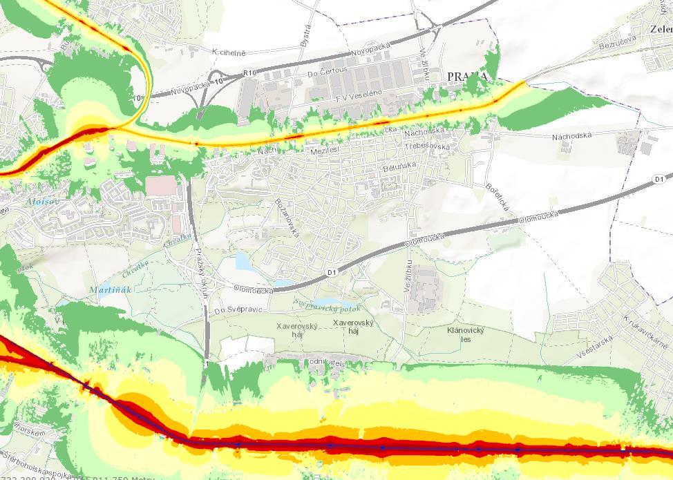 Obr. 9: Strategická hluková mapa z provozu železniční