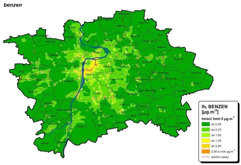 Obr. 32: Průměrná roční koncentrace benzenu