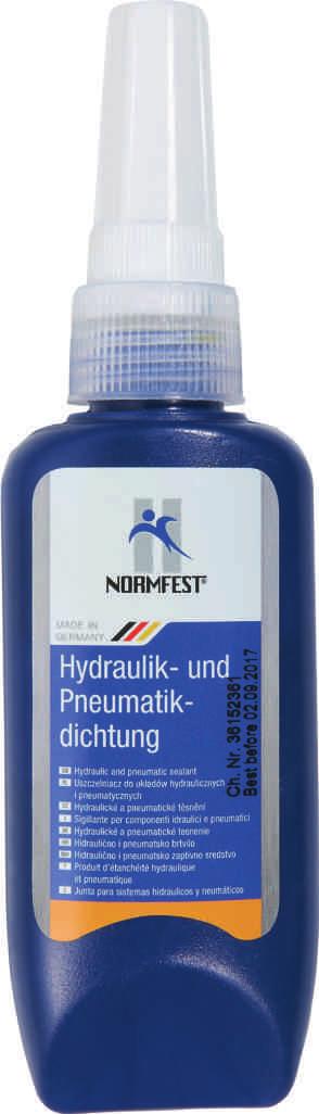 prostředkům - tuhé během 15-30 min. - funkční během 1-3 hod. Hydraulické a pneumatické těsnění Anaerobní těsnící hmota č. zboží. 2896-550-50 obsah: 50 ml bal.