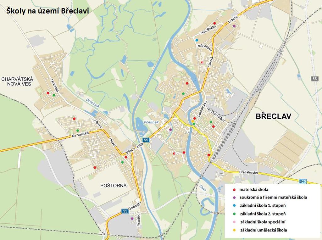 Obr. 4: Základní a mateřské školy na území