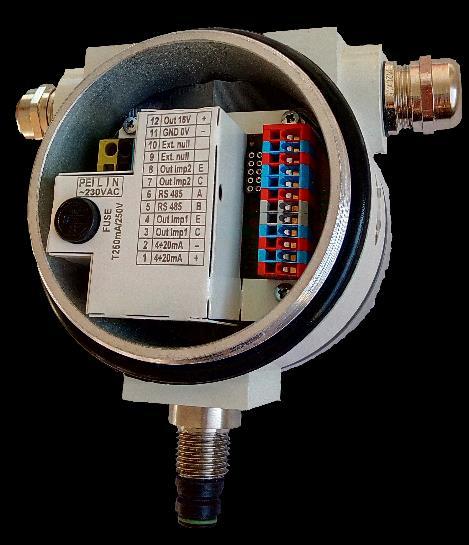 6. Připojte konektor plochého kabelu a vložte desku do krytu elektroniky ve správném natočení. 7. Opět přišroubujte čtyřmi šrouby DPS s krycím plechem do krabice vyhodnocovací jednotky. 8.