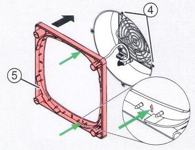 přišroubuje spodní díl vnitřního krytu do otvorů (6) přiloženými šrouby (7) pomocí dodaného imbusového klíče (8).