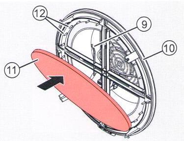 zasuňte imbusový klíč (9) zpět na jeho místo ve spodním díle vnitřního krytu (10).