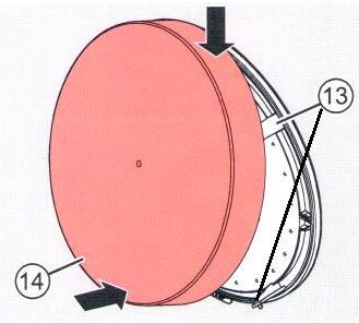přesvědčte se, že je prachový filtr (11) dobře zafixován na trnech (12) na spodním díle vnitřního krytu (10).