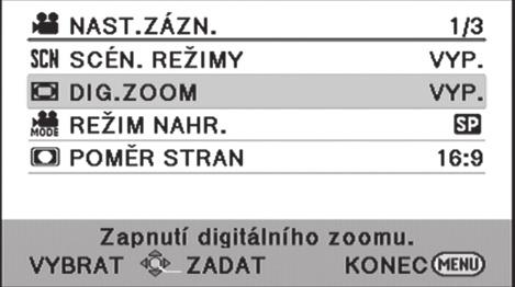 3 Zvolte položku podmenu B a poté pohněte joystickem doprava nebo jej stiskněte.