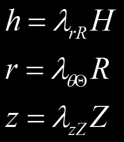 Výpočtový model 2D Tenzorový popis deformace F h 0 0 0 0 H λrr r = 0 λθ Θ 0 0 0 = R 0 0 λ
