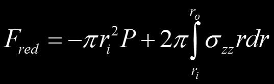 Výpočtový model 3D Axiální rovnováha σ = σ + λ zz rr Ŵ ro ro ro 2 Wˆ 2 Wˆ Fred = πri P + 2π σrr + λ rdr = πri P + 2π σrrrdr + 2π λ rdr = λ