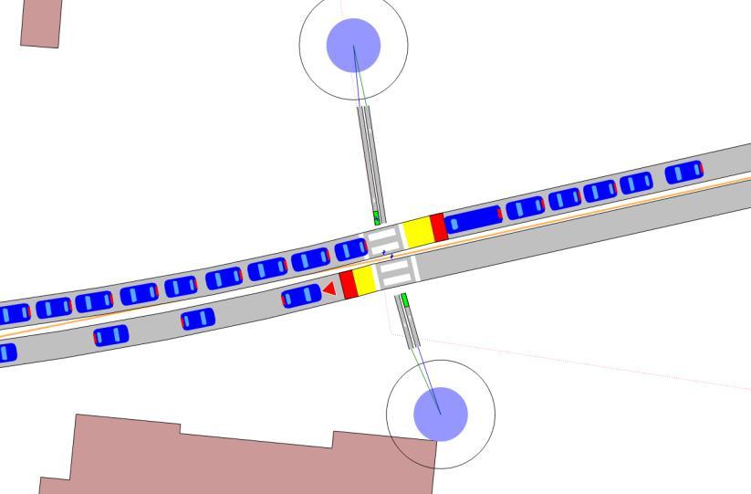 DOPRAVNÍ MODEL V PROGRAMU AIMSUN Obrázek 13: Model přechodu pro chodce řízený světelnou signalizací na silnici II/385 Obrázek 14: