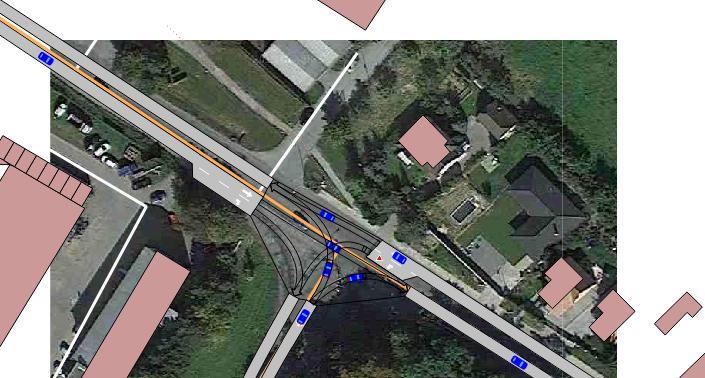 DOPRAVNÍ MODEL V PROGRAMU AIMSUN Obrázek 15: Model křižovatky II/385 / II/386 ve směru na Veverskou Bítýšku a Tišnov Obrázek 16: Křižovatka II/385 / II/386 ve směru z Tišnova Jak již bylo řečeno, ve