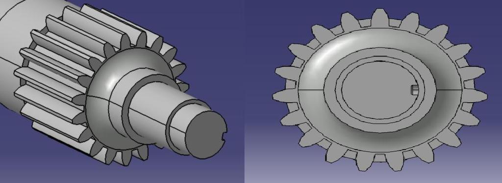 Obr. 3 - Ozubení Přechodový rádius R10 je spojujcím prvkem mezi ozubením a osazením o pruměru Ø44 mm. Radius R10 a průměr Ø44 mm mají definovanou drsnost povrchu Ra 6,3.