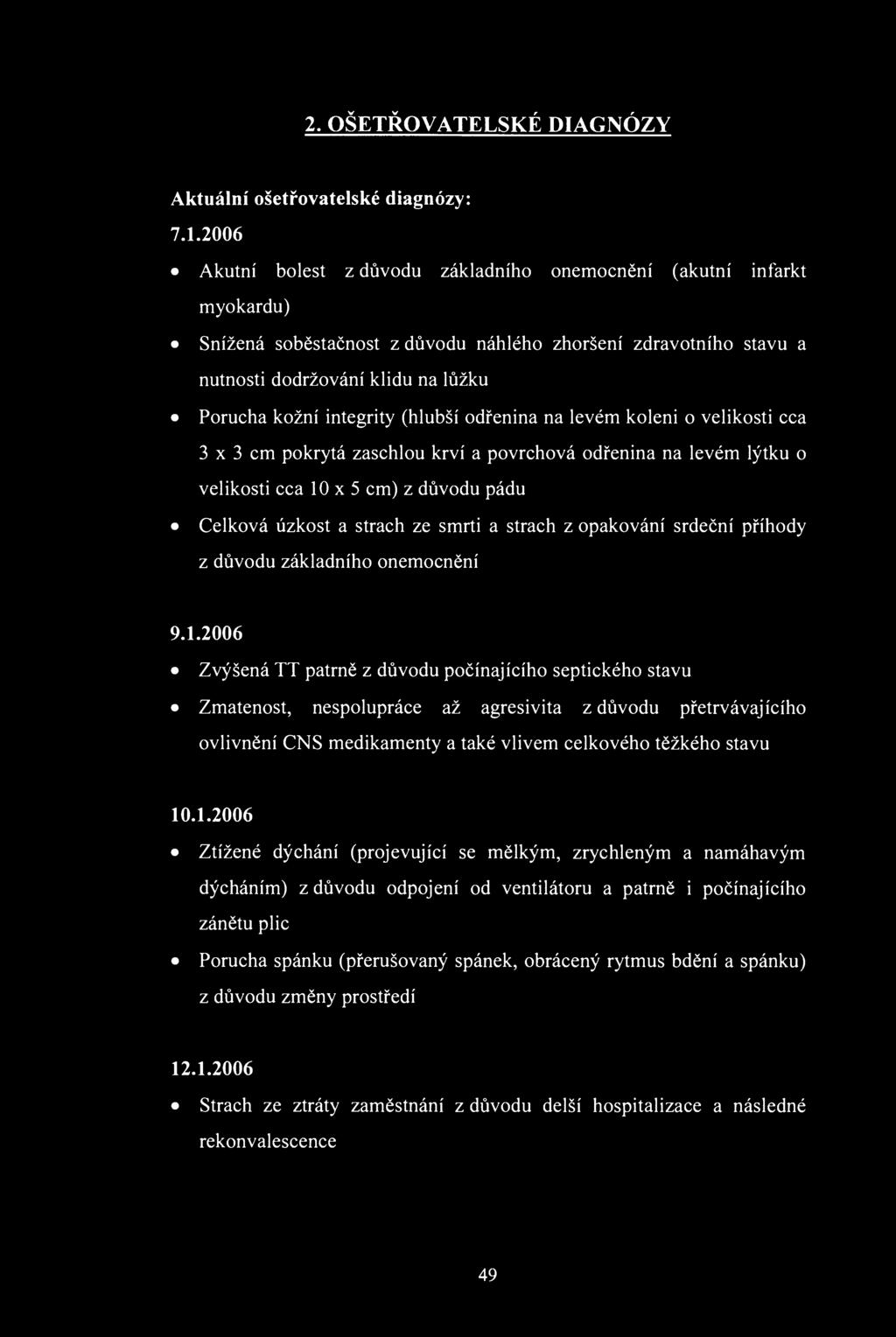 2. ŠETŘVATELSKÉ DIAGÓZY Aktuální šetřvatelské diagnózy: 7.1.