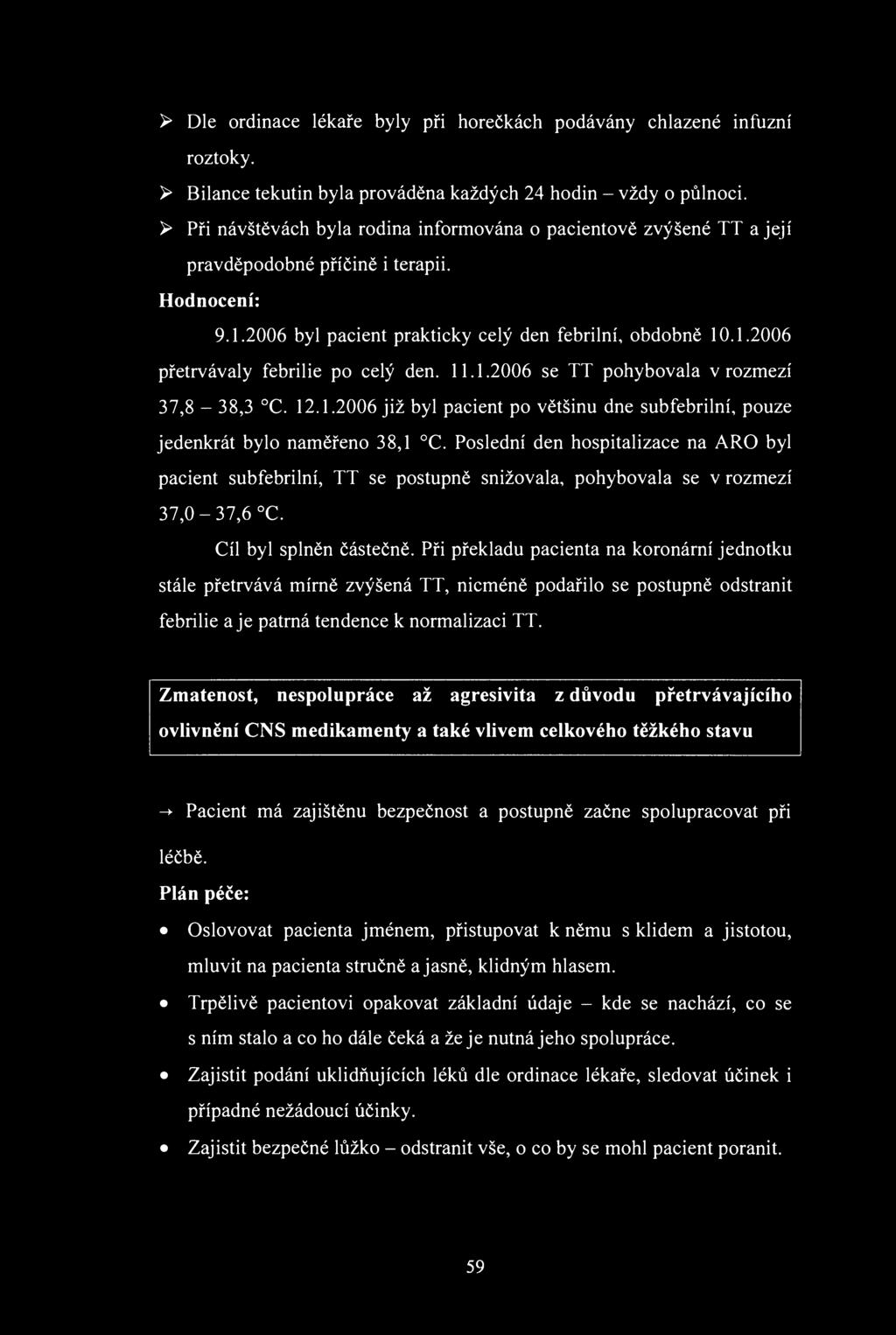Dle rdinace lékaře byly při hrečkách pdávány chlazené infuzní rztky. Bilance tekutin byla prváděna každých 24 hdin - vždy půlnci.