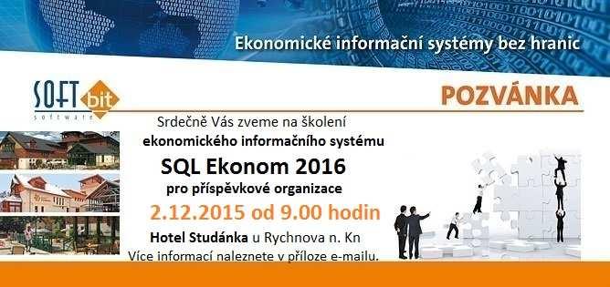 3. Novinky v SQL Ekonom 2016 V další části školení seznámíme všechny uživatele programu SQL Ekonom s novými funkcemi ve verzi 2016 a jejich použitím. Přednášející: Tomáš Urban, ing. Radim Holý, ing.