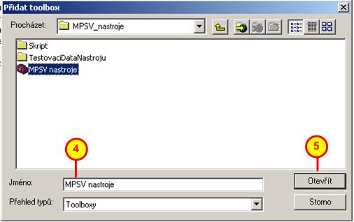 1 Pro přidání vlastní připraveného toolboxu MPSV nástroje klikněte pravým tlačítkem myši do libovolného bílého místa uvnitř ArcToolboxu. V kontextovém menu vyberte položku Přidat toolbox.