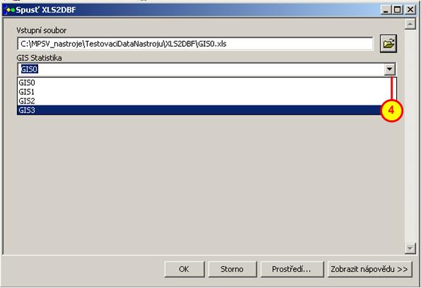 V rozbalovacím menu GIS statistika si vyberte příslušnou variantu GIS Statistiky (výběr se provádí podle použité GIS Statistiky jako výchozí varianta je vybrána GIS Statistika GIS0).