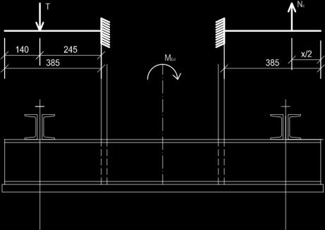 Moment setrvačnosti t p 3 2 2 b I + I mm 4 y = + A P (z T - z 1 ) y,u + A U (z T - z 2 ) = 8,83E+07 12 Zatížení výztuhy Tlačená část M P = N C [385 - x 2 ] = 106,97 knm N P = V P = 296,5 kn Tažená