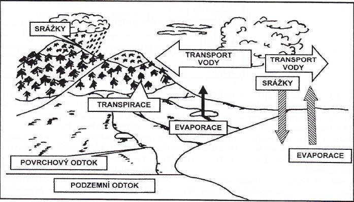 Na obrázku číslo 1 můžeme vidět základní schéma oběhu vody na Zemi podle Kožnarové a
