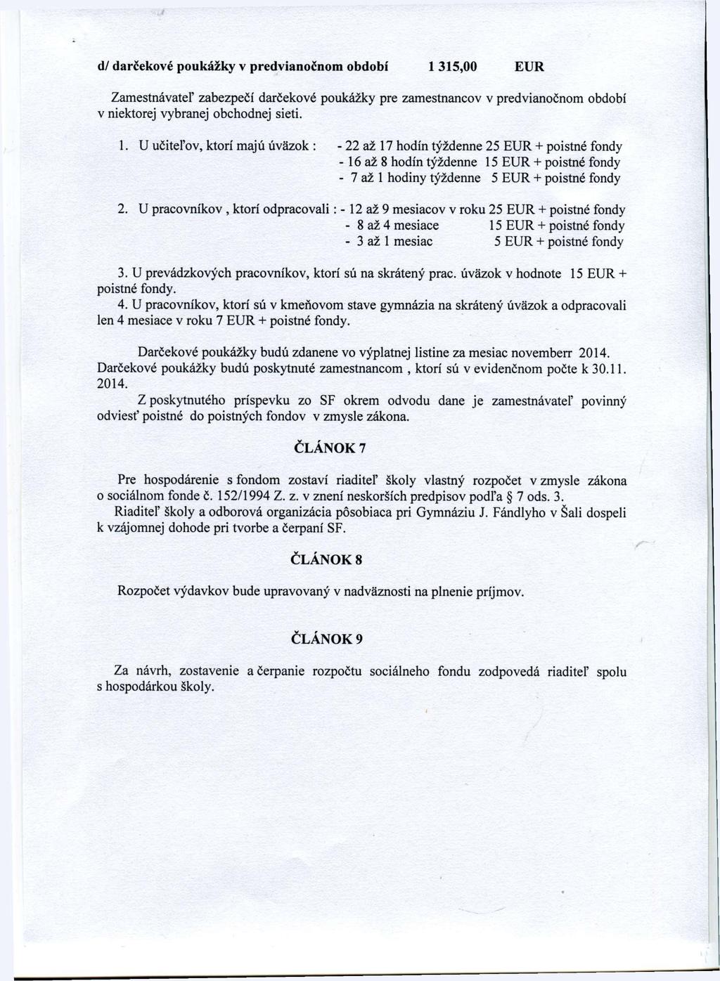 d/ darčekové poukážky v predvianočnom období 1 