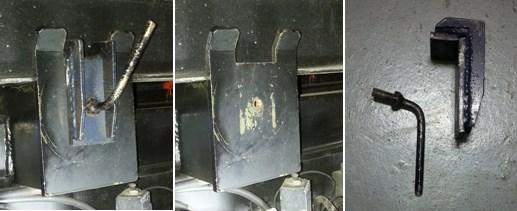 Starším, nicméně neustále používaným řešením je mechanické zajištění pomocí dvou čepů a dvou háků umístěných na pomocném rámu nosiče kontejneru.