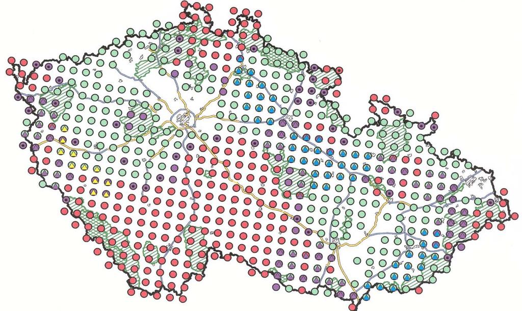 MAPA ROZŠÍŘENÍ A MIGRACE VYDRY ŘÍČNÍ Migrace Hlavní prokázané Hlavní předpokládané Hlavní žádoucí Vedlejší prokázané Vedlejší předpokládané VCHÚ CHKO NP