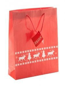 S156403 18,20 Kč/ks Papírová dárková taška s vánočním designem a visačkou, střední