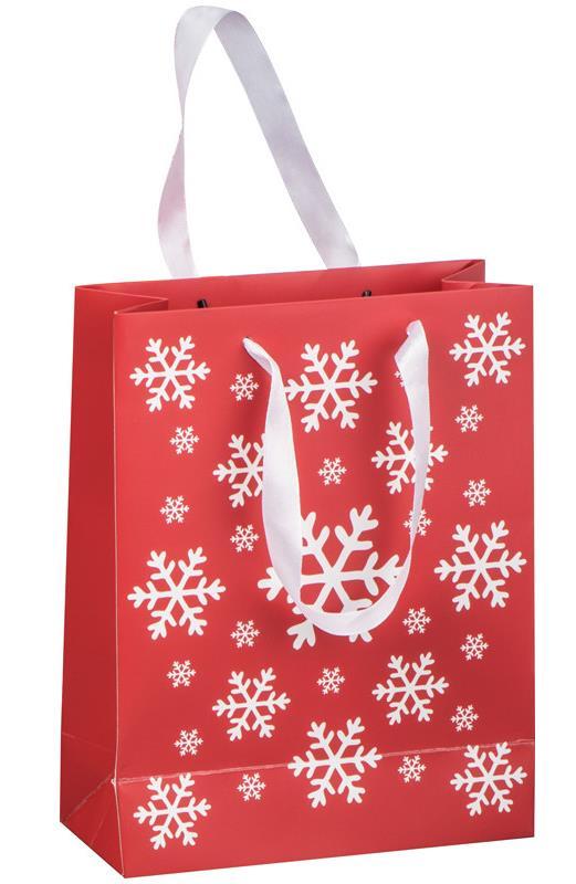 S185517 15,20 Kč/ks Vánoční papírová taška na láhev s motivem sněhových