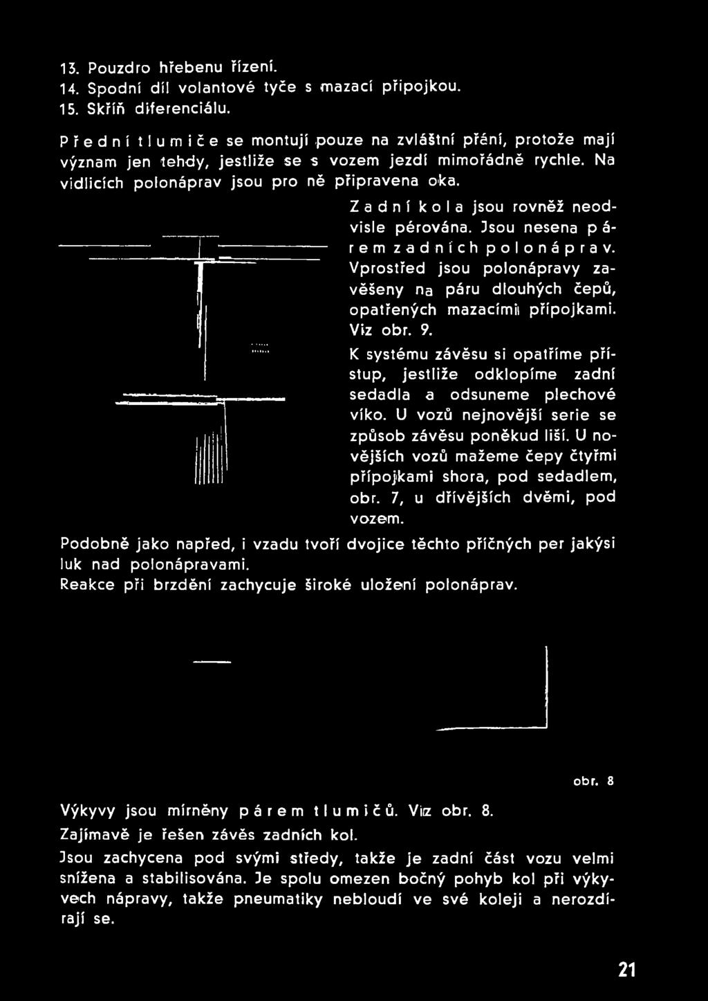 Na vidlicích polonáprav jsou pro ně připravena oka. Podobně jako napřed, i vzadu luk nad polonápravami.