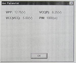 4.1.4.4 Parametr Toto dialogové okno zobrazuje provozní parametry daného obvodu jako například napětí VCC, čas a čas zotavení po selhání některého procesu. Tyto parametry nemohou být modifikovány. 4.