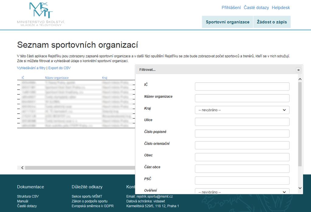 Strana: 8 Záložka Sportovní organizace V této části webové aplikace (viz obr.