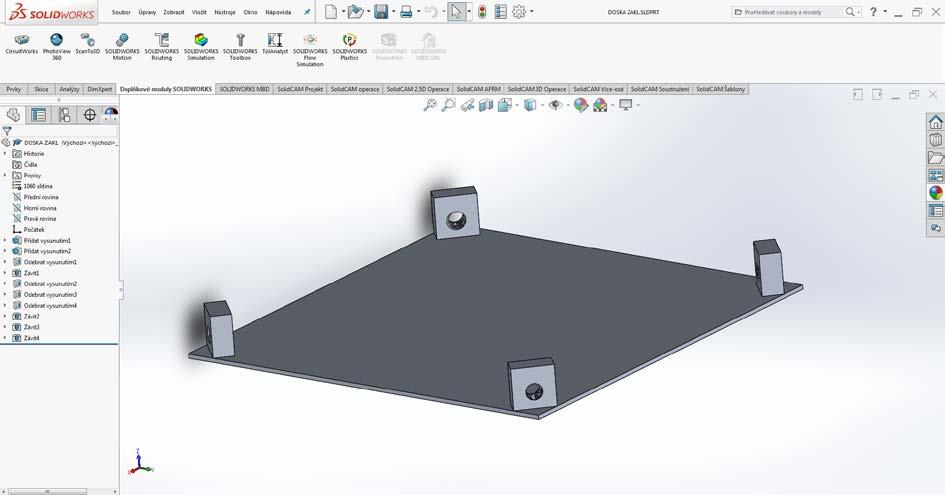 tvorbe plošných spojov. Na tvorbu 3D modelu prípravku sme využili program SolidWorks, ktorý sa využíva pri výučbe na predmete Technické kreslenie a Grafické systémy.