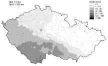 Mapa 1 Úhrn srážek (mm) 6. 8. 2002, Česká republika. Map 1.