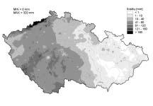 2002, Česká republika. Map 5. Precipitation amount (mm) on 10 August 2002, Czech Republic.