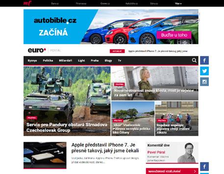 Online www.euro.cz EURO.CZ Nový zpravodajský web týdeníku Euro. Denně přináší zhruba 25 zpráv z celého světa se zaměřením na byznys.