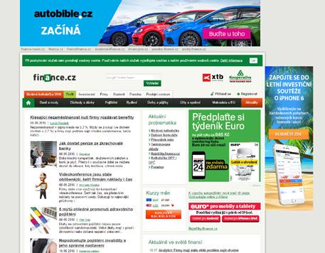 Online www.finance.cz FINANCE.CZ Portál Finance.cz vás provede světem osobních i firemních financí.