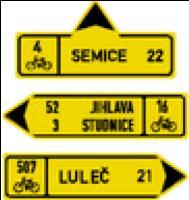 DÍL 12 DOPRAVNÍ ZNAČKY PRO CYKLISTY, KTERÉ PODÁVAJÍ INFORMACI O SMĚRU JÍZDY A ZPŮSOBU JÍZDY Směrové tabule pro cyklisty (přímo, vlevo nebo vpravo) IS 19 a, 19 b a 19 c Značka informuje o