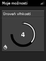 Úroveň vlhkosti můžete nastavit na Vyp, nebo mezi 1 a 8, kde 1 je nejnižší nastavení vlhkosti a 8 je nejvyšší nastavení vlhkosti. Úprava úrovně vlhkosti: 1.
