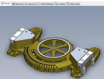 Použití inteligentního úložiště PDM Pokud otevřete úložiště prostřednictvím nabídky SolidWorks, zobrazí se jednoduché okno se šesti záložkami (Preview (Náhled), Data Card (Datová karta), Version