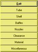 6 skládá se ze sedmi (7) podoken, ve kterých lze postupně definovat vlastosti trubek, pláště, přepážek v plášti, vstupních hrdel a výstupních hrdel, volných prostorů v plášti, materiálu a také