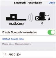 K tomu můžete použít aplikaci MusicCast CONTROLLER (instalovanou v mobilním zařízení) k přenosu zvuku do zařízení kompatibilního s Bluetooth. 5 Klepněte na Bluetooth Transmission. Klepněte sem.