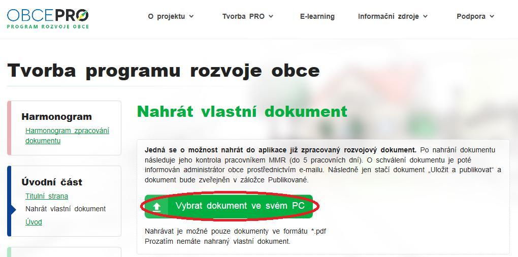 Možnost nahrání vlastního dokumentu (Obr.