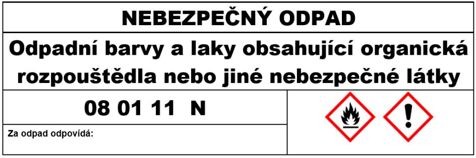 Shromažďovací místo co nejblíže místu vzniku odpadů Štítek (místo, obal) Identifikační