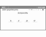 52 Navigace Stisknutím tlačítka DEST zobrazíte nabídku Zadání cíle, poté vyberte položku Zeměpisná šířka. Chcete-li zobrazit nabídku Zadání geografické polohy, zvolte pole pro zadání zeměpisné šířky.