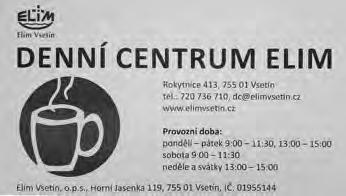 Denní centrum Elim Vedoucí služby: Mgr. Oldřich Unar Telefon: 720 736 710 E-mail: dc@elimvsetin.