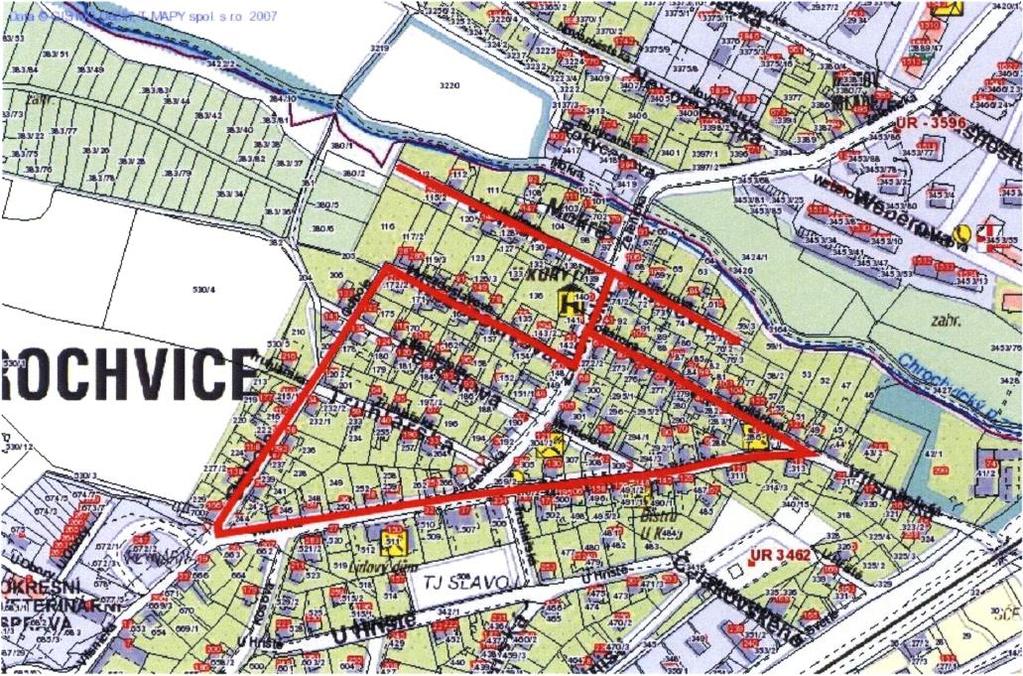 Příloha č.7 k obecně závazné vyhlášce č. 2/2008 Děčín VII Veřejné prostranství ohraničené ulicemi včetně: 1) křižovatka ul. Vilsnická s ul. Odboje - ul. Odboje - ul. Hviezdoslavova křižovatka ul.