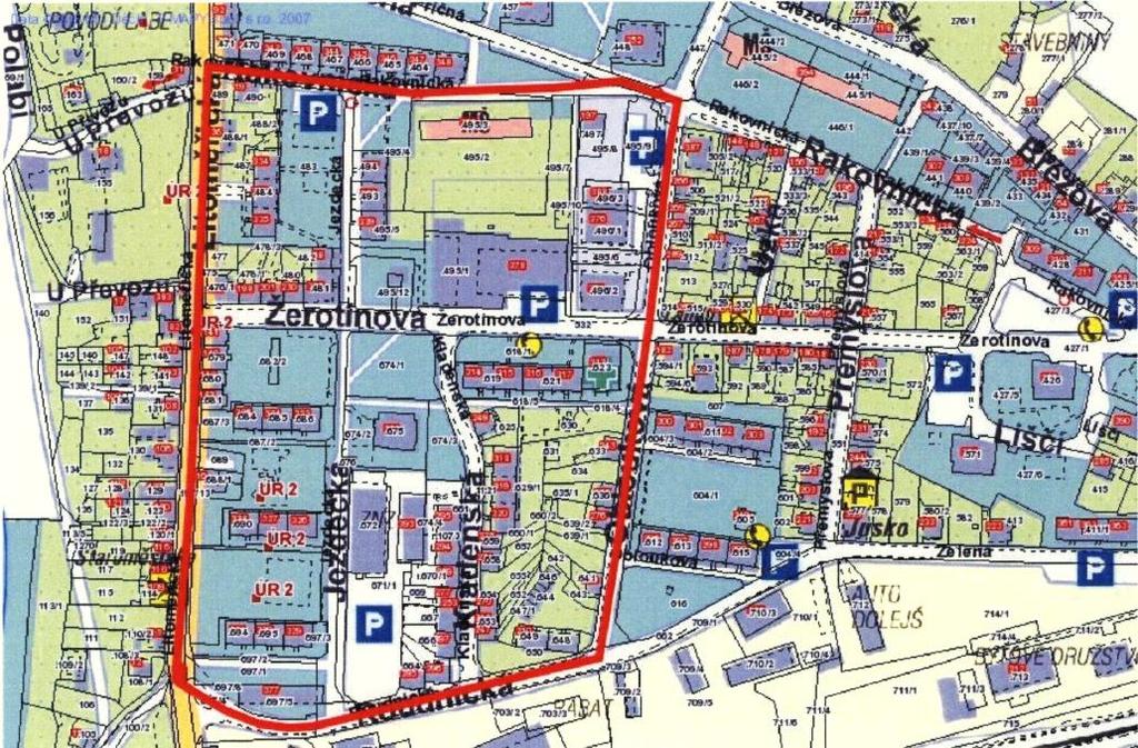 Veřejné prostranství ohraničené ulicemi včetně: Děčín I a III Příloha č.3 k obecně závazné vyhlášce č. 2/2008 1. křižovatka ul. Litoměřická s ul. Roudnická - ul. Litoměřická - křižovatka ul.